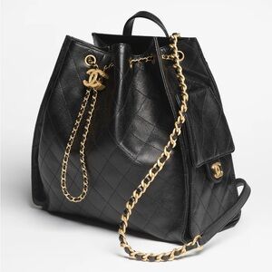 CHANEL 25 Large Backpack Black Quilted Calfskin Leather Gold hardware New